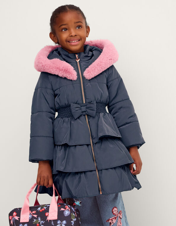 Taylor Bow Hooded Puffer Coat, Blue (NAVY), large