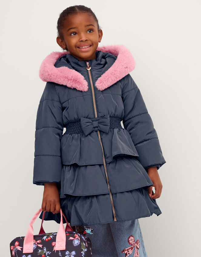 Taylor Bow Hooded Puffer Coat, Blue (NAVY), large