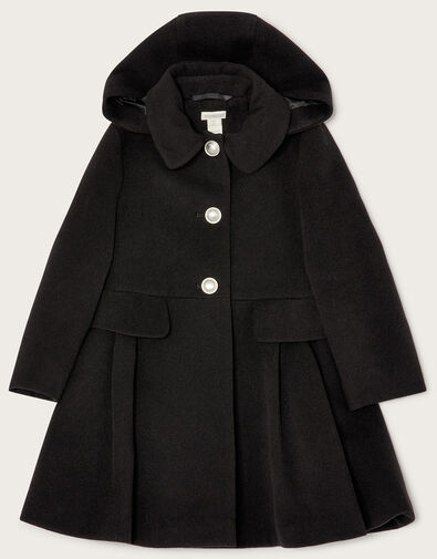 Pocket Detail Pleated Hooded Coat Black, Black (BLACK), large