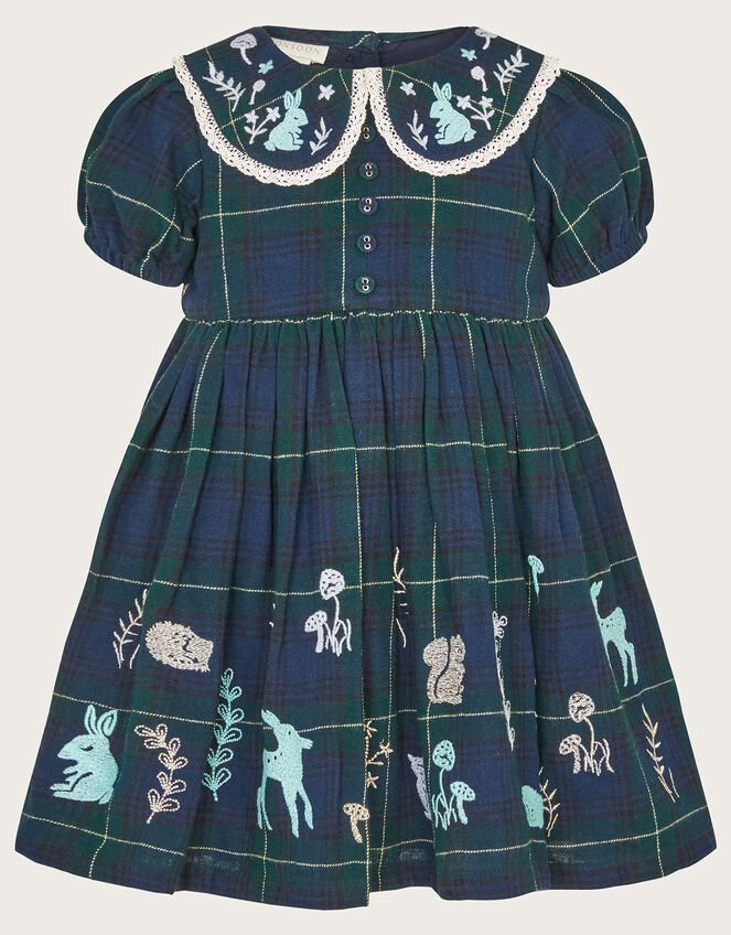 Baby Embroidered Tartan Dress, Blue (NAVY), large