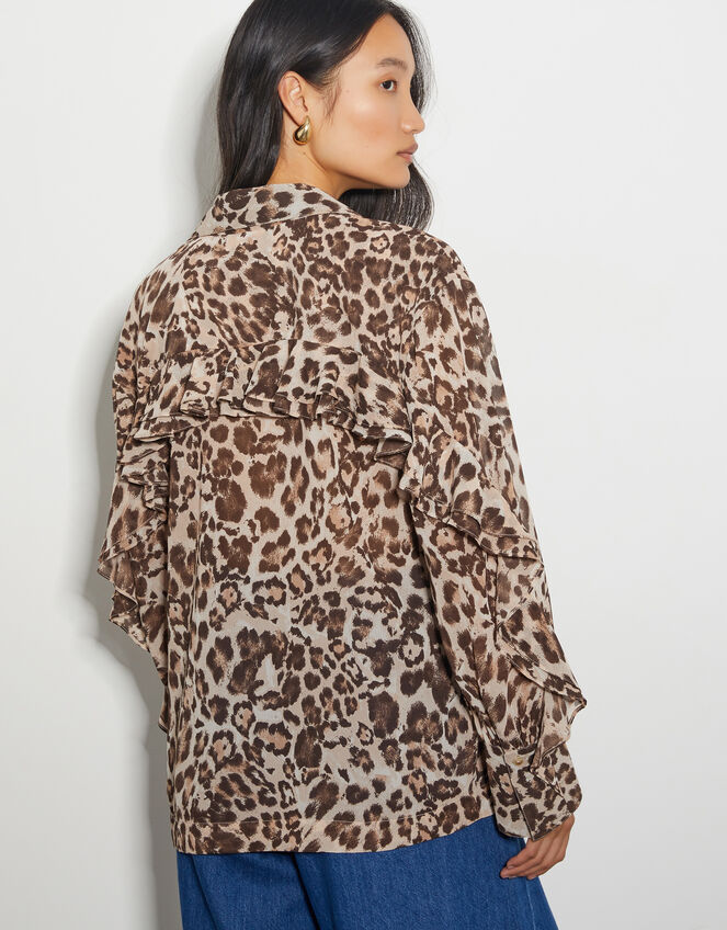 Allegra Leopard Print Top, Brown (BROWN), large