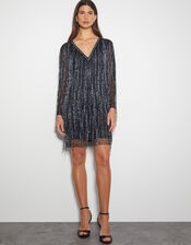 Sylvia Embellished Fringe Dress, Black (BLACK), large
