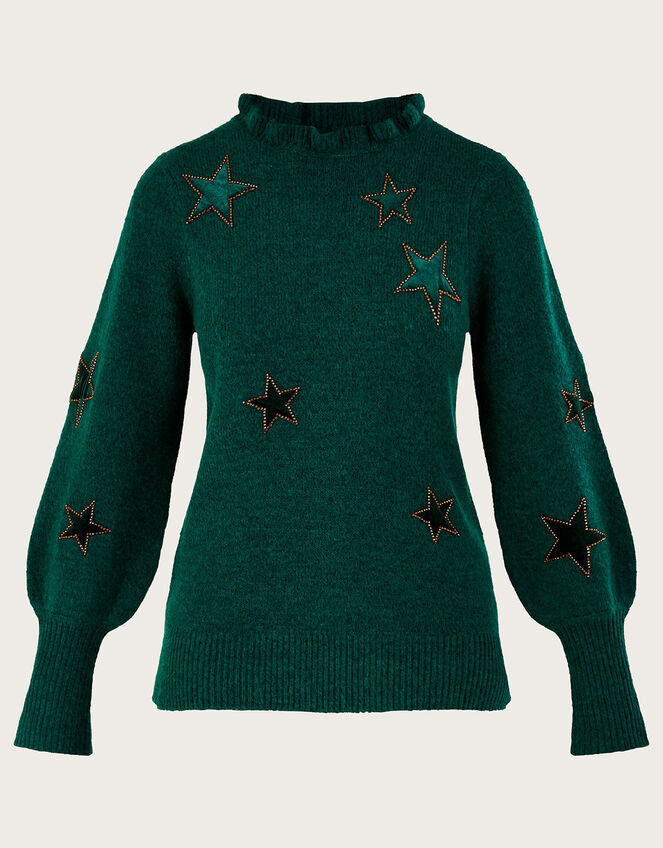 Velvet Star Jumper with Recycled Polyester, Green (GREEN), large