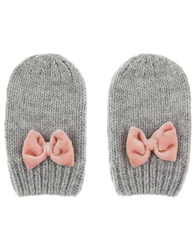 Baby Ellie Bow Knit Mittens, Grey (GREY), large