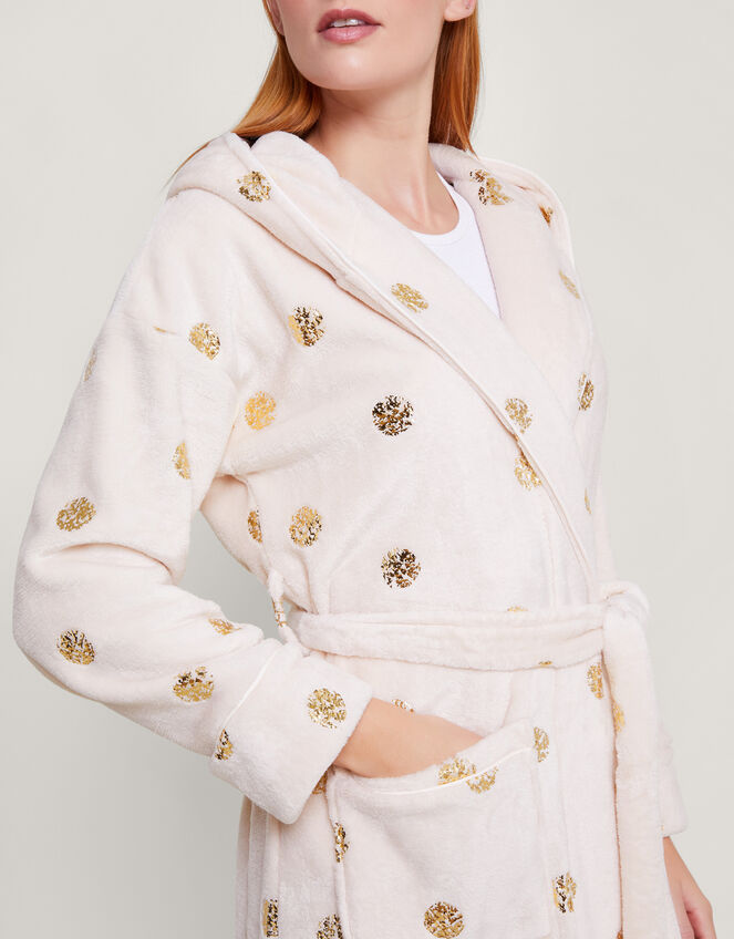 Spot Foil Hooded Dressing Gown, Ivory (IVORY), large