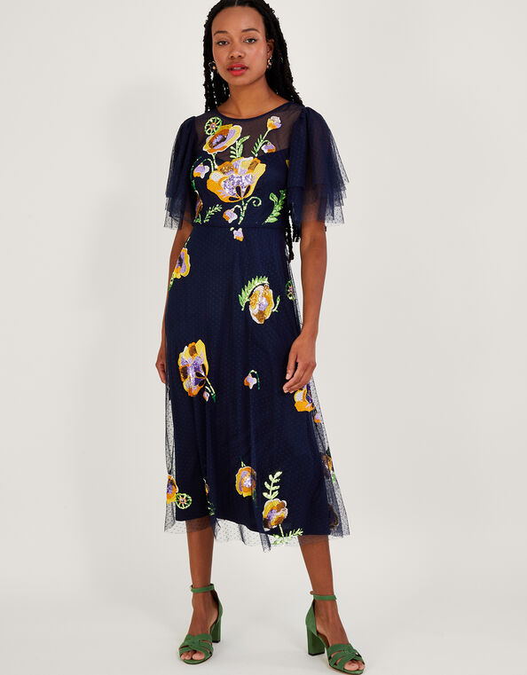 Claudia Embellished Midi Dress, Blue (NAVY), large