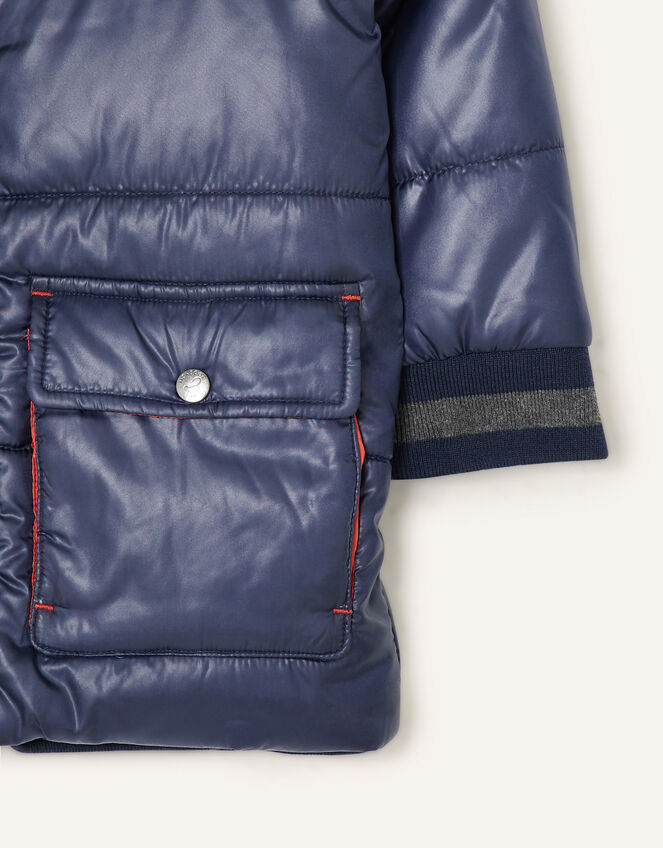 Jersey Trim Padded Coat, Blue (NAVY), large