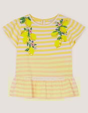 Sequin Lemon Stripe T-Shirt, Yellow (YELLOW), large