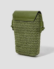 Rosie Raffia Phone Bag, Green (KHAKI), large
