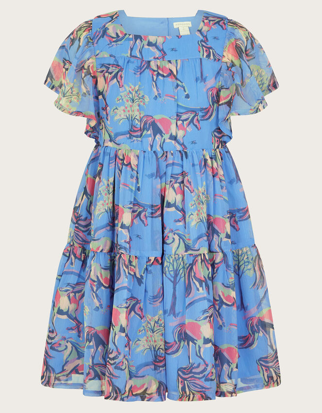 Horse Print Dress, Blue (BLUE), large