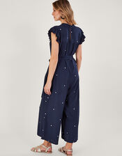 Embroidered Spot Jumpsuit, Blue (NAVY), large
