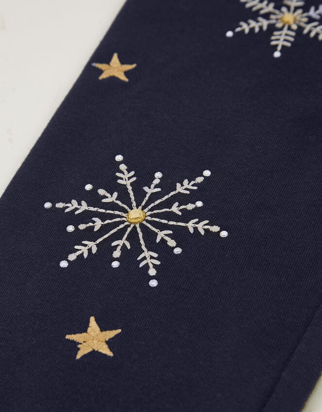 Embroidered Snowflake Leggings, Blue (NAVY), large
