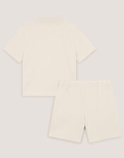 Palm Jersey Polo Shirt & Shorts Set, Natural (STONE), large