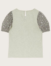 Sequin Unicorn Puff Sleeve Top, Grey (GREY), large