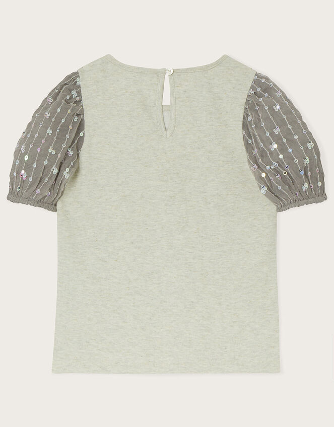 Sequin Unicorn Puff Sleeve Top, Grey (GREY), large