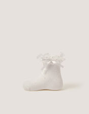 Bow Frilly Socks, White (WHITE), large