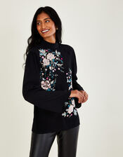 Mary Embroidered Top in Sustainable Viscose, Black (BLACK), large