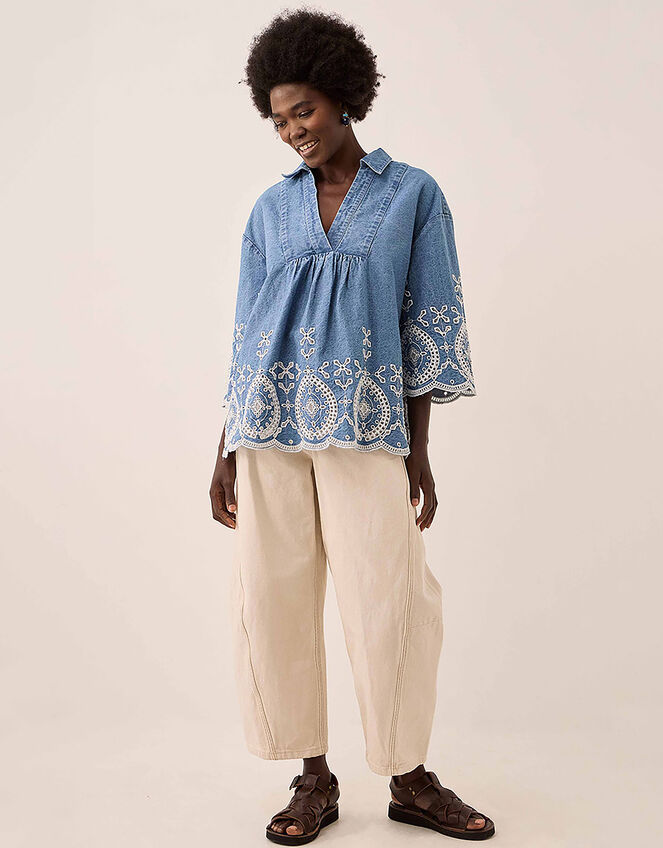 East Denim Broderie Shirt, Blue (BLUE), large