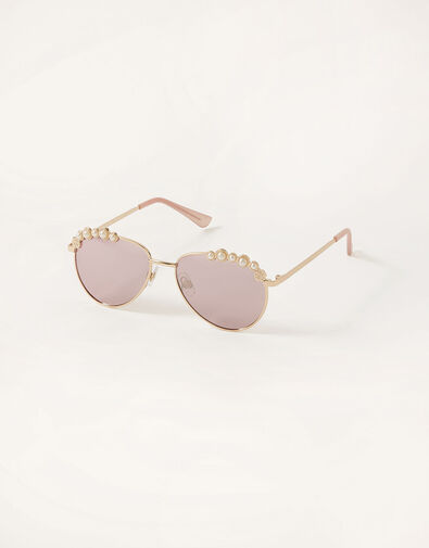 Pearl Trim Aviator Sunglasses, , large