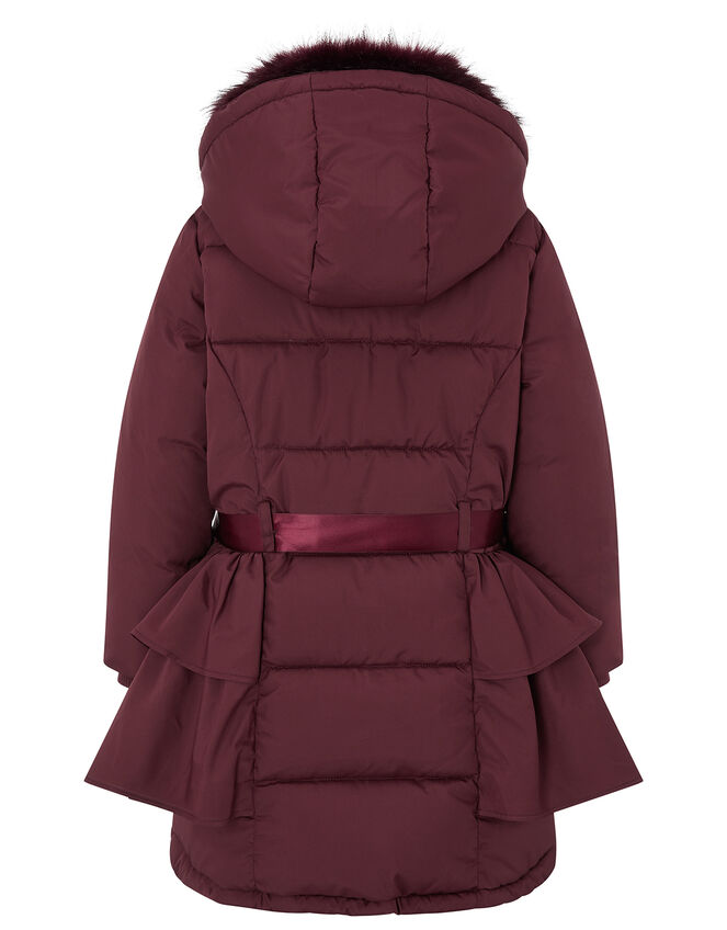 Ruffle Padded Coat, Red (BURGUNDY), large