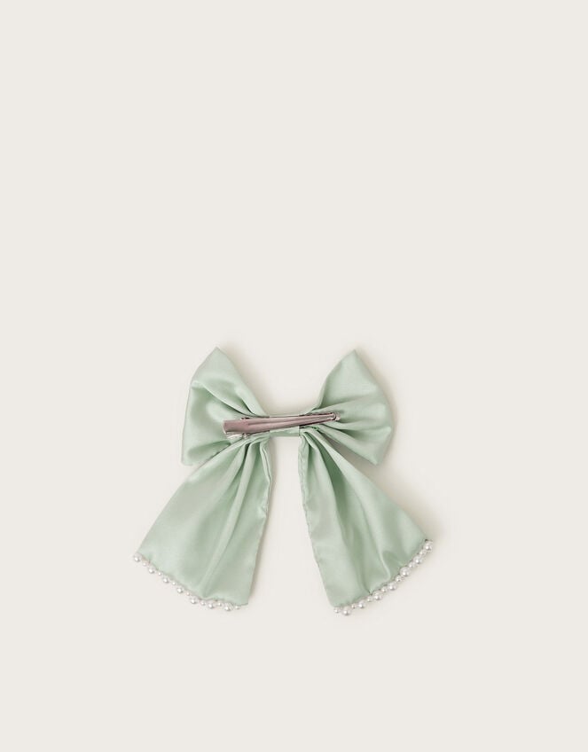 Pearl Bow Bridesmaid Hair Clip, Green (GREEN), large