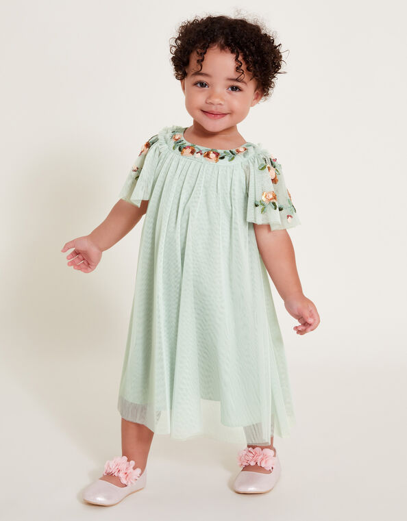 Baby Evi Embellished Tulle Swing Dress, Green (GREEN), large