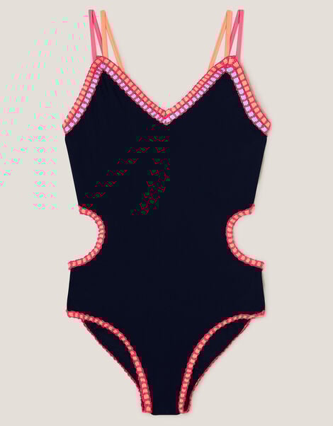 Blanket Stitch Cut-Out Swimsuit, Black (BLACK), large