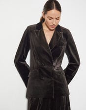 Valery Velvet Double Breasted Jacket , Brown (CHOCOLATE), large