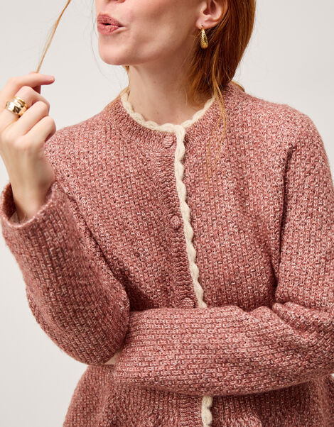 Suki Scallop Peplum Cardigan, Pink (ROSE PINK), large