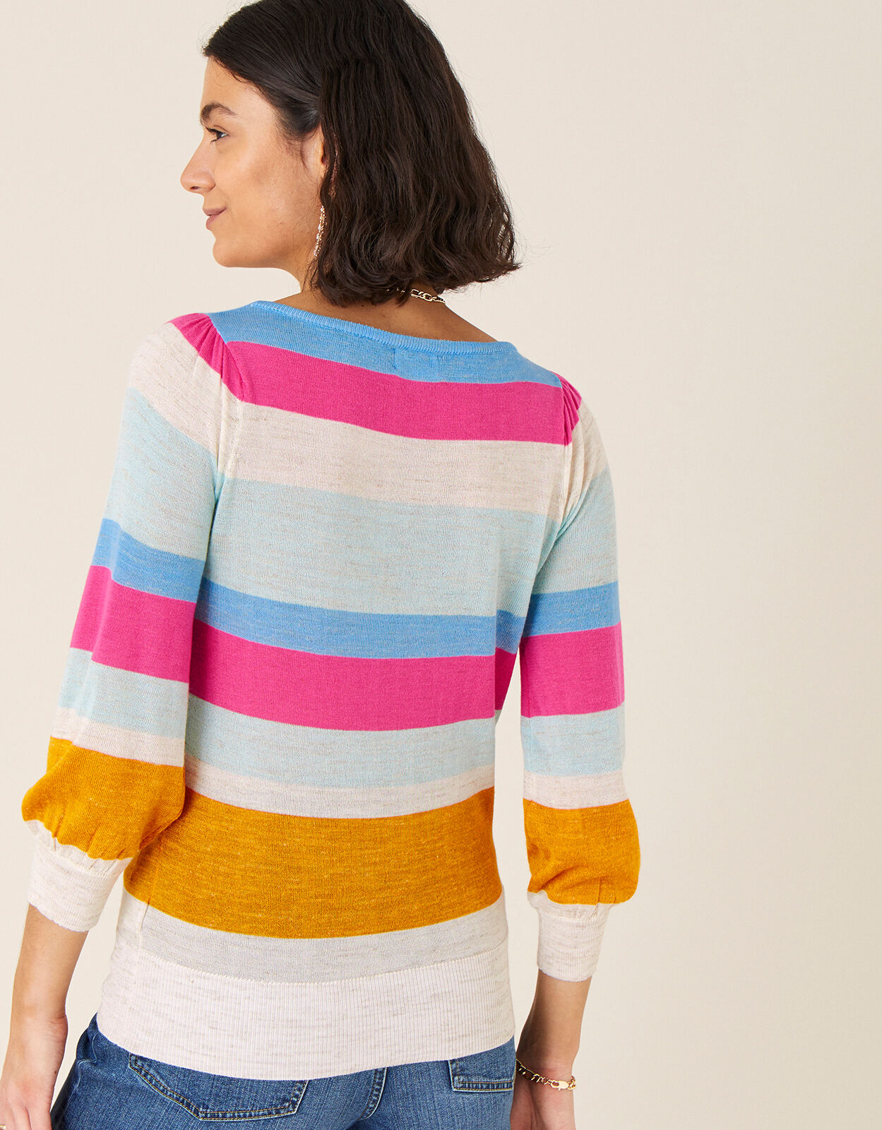 Stripe Jumper in Linen Blend Orange Jumpers Monsoon Global