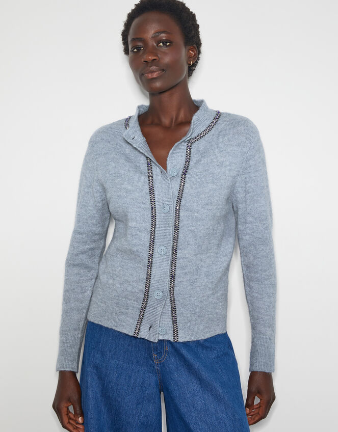 Tate Gemstone Trim Cardigan, Blue (PALE BLUE), large