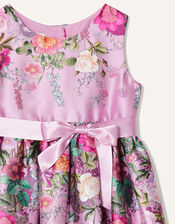 Baby Floral Print Satin Dress, Pink (PINK), large