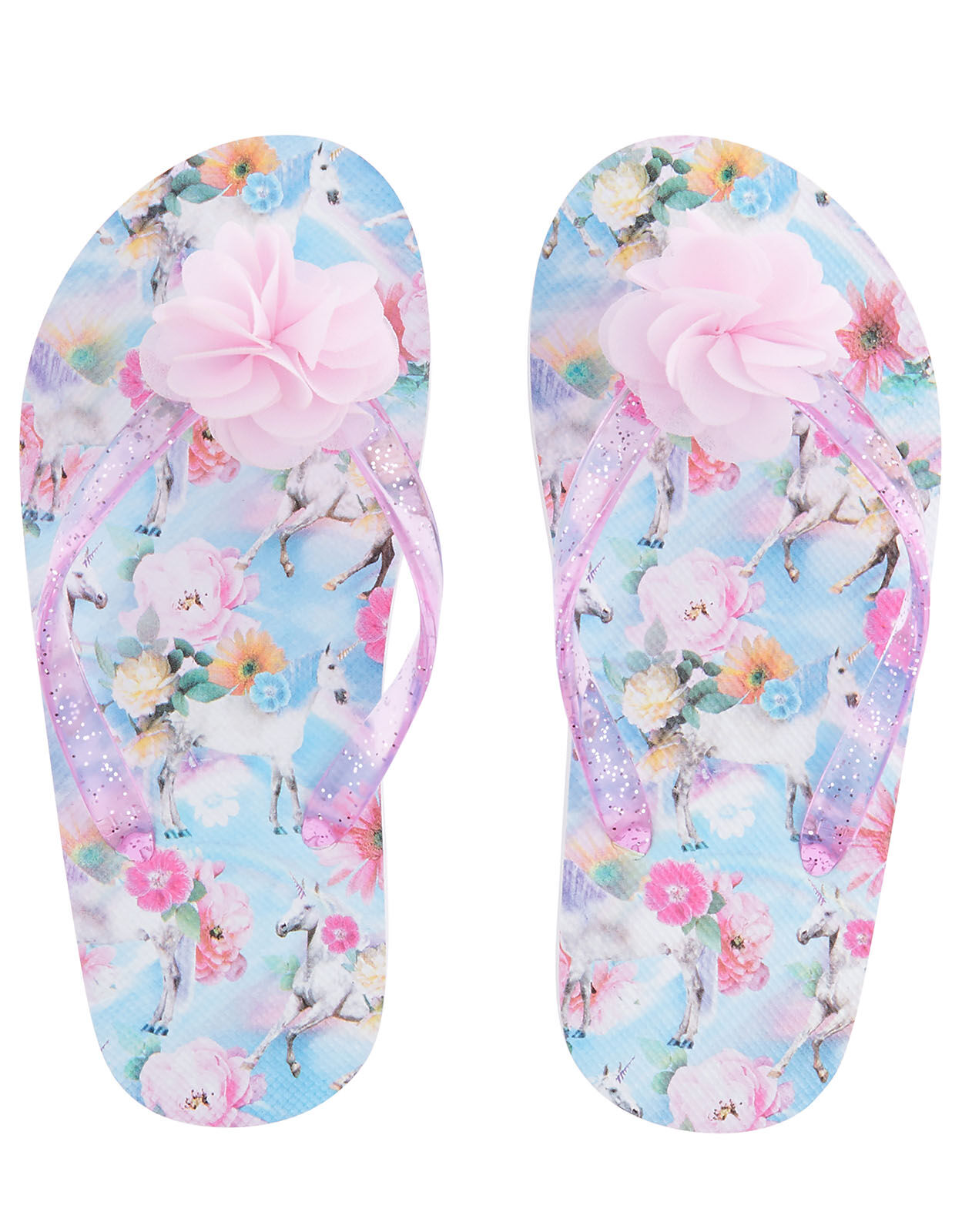 Unicorn Floral Flip Flops Blue