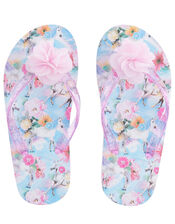 Unicorn Floral Flip Flops , Blue (BLUE), large