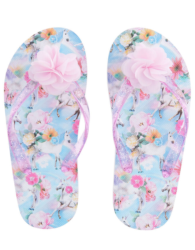 Unicorn Floral Flip Flops , Blue (BLUE), large