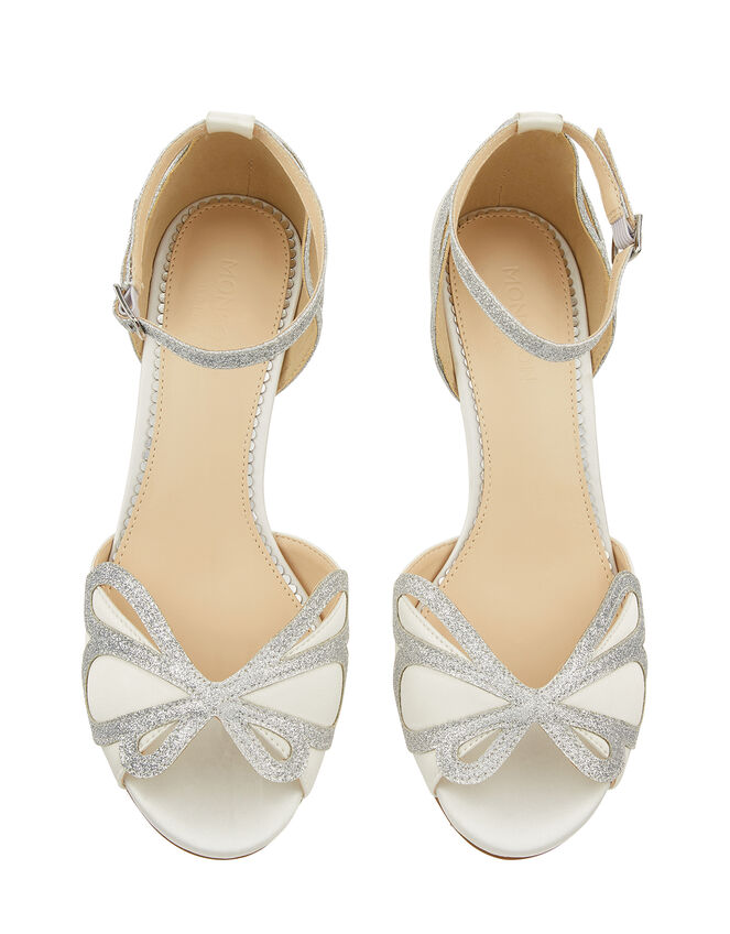 Glitter and Satin Bridal Kitten Sandals, Ivory (IVORY), large
