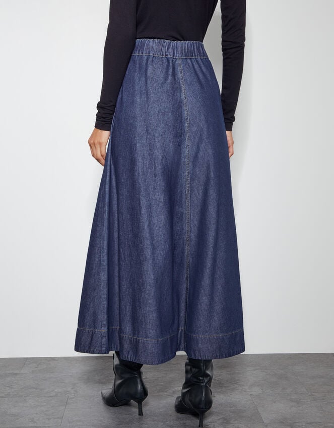 Harper A-Line Denim Maxi Skirt, Blue (INDIGO), large