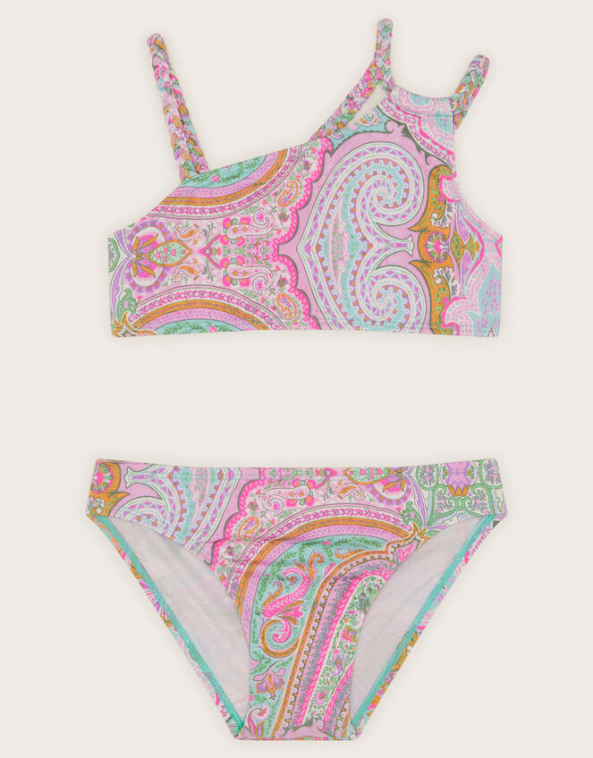 Paisley Asymmetrical Bikini Set, Blue (BLUE), large
