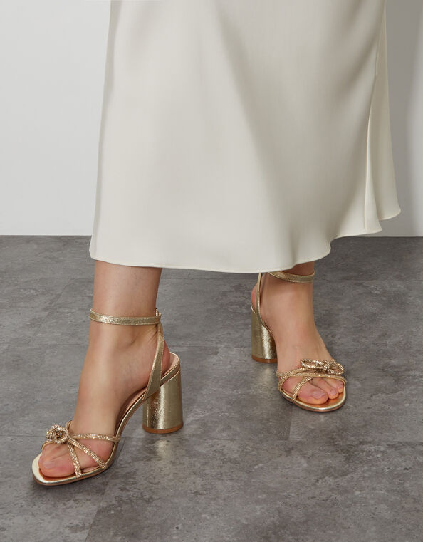 Darla Diamante Bow Heel Sandals, Gold (GOLD), large