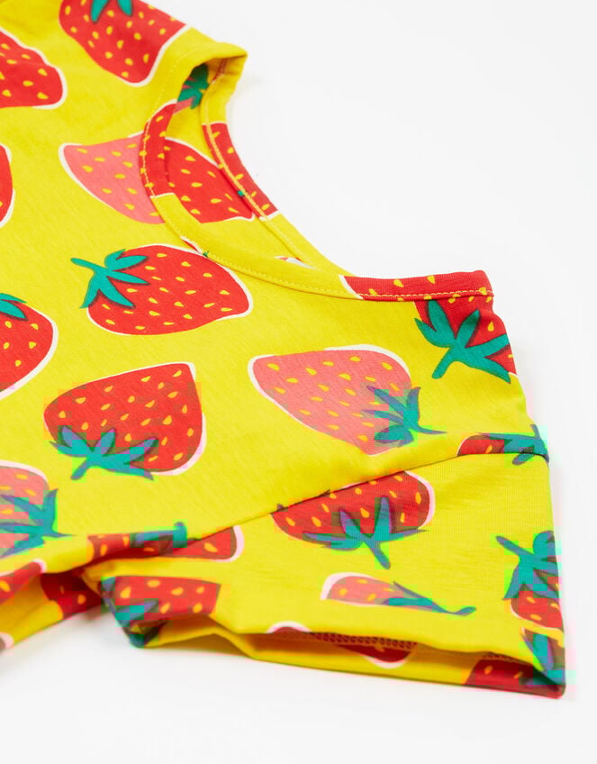 Frugi Strawberry Print Skater Dress, Yellow (YELLOW), large
