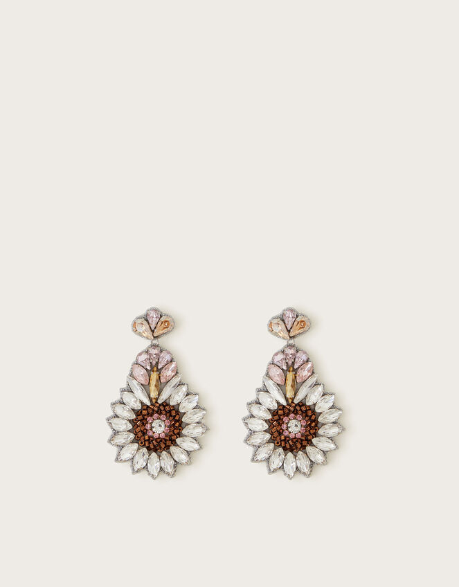 Gemstone Floral Drop Earrings, , large