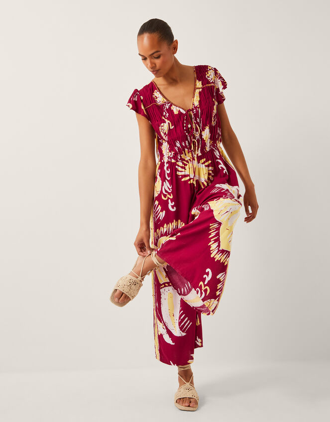 Amisha Short Sleeve Jumpsuit, Red (BURGUNDY), large