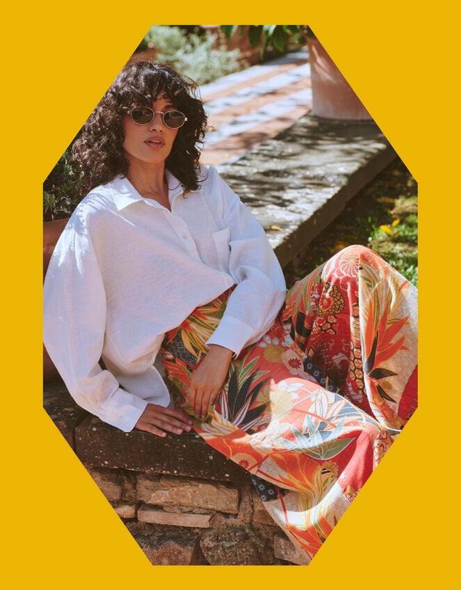 One Hundred Stars Fan Print Wide Leg Trousers, Red (RED), large