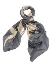 One Hundred Stars Stork Print Scarf, Gray (GREY), large