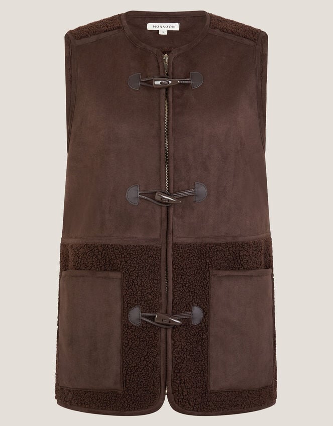 Teri Borg Duffle Vest, Brown (CHOCOLATE), large