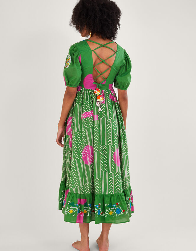 Embroidered Chevron Artisanal Dress, Green (GREEN), large