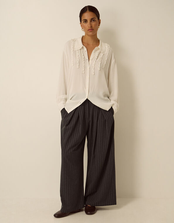 Ambar Pinstripe Wide Leg Trousers, Grey (CHARCOAL), large