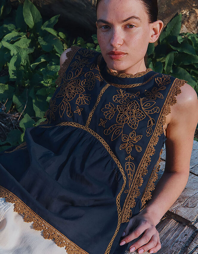 East Winnie Broderie Cotton Top, Blue (NAVY), large