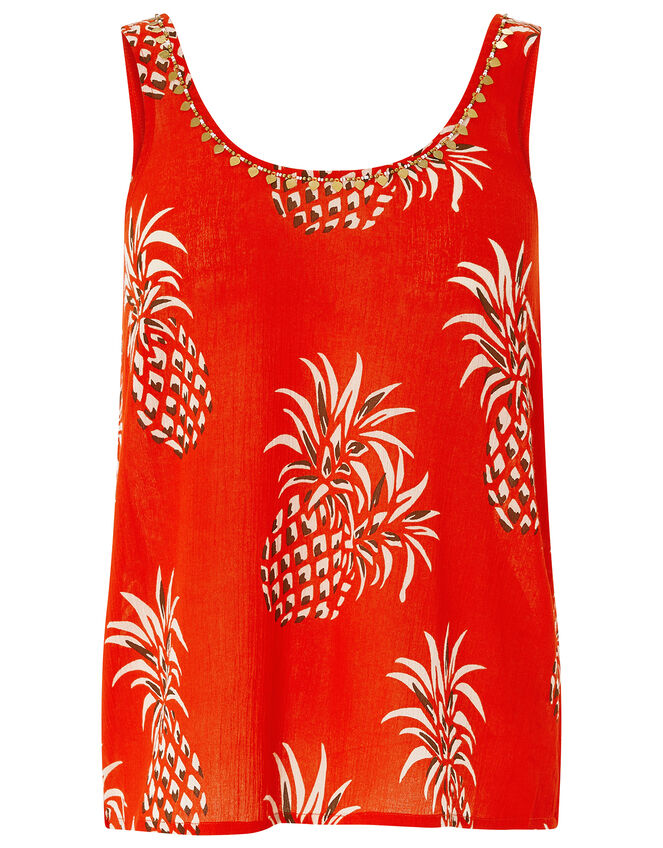 Anasi Woodblock Cami Top in Organic Cotton, Red (RED), large