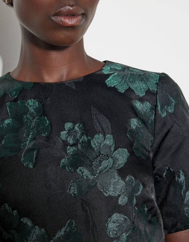 Julie Jacquard Short Sleeve Crop Top, Green (GREEN), large